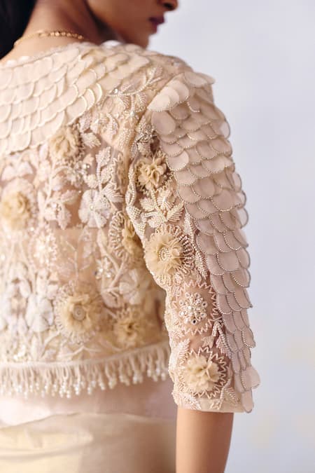 Buy Awigna Ivory Chiffon, Lycra, Net Harper Tassel And Embellished Pre-draped Saree Set Online at Aza Fashions Buy_Awigna_Ivory Chiffon, Lycra, Net Harper Tassel And Embellished Pre-draped Saree Set _Online_at_Aza_Fashions