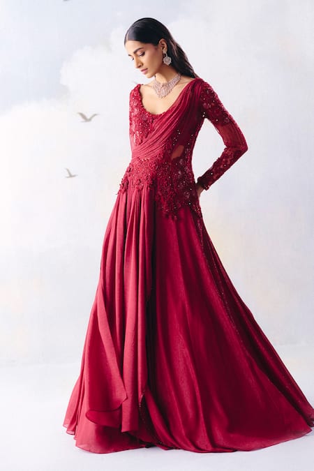 Buy Awigna Red Organza, Georgette, Net Cut Work, Isabella Rafflesia Embroidered Gown Online at Aza Fashions Buy_Awigna_Red Organza, Georgette, Net Cut Work, Isabella Rafflesia Embroidered Gown _Online_at_Aza_Fashions