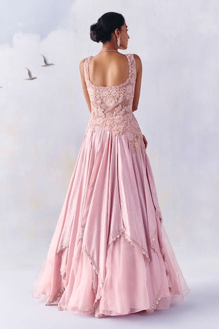 Shop Awigna Pink Organza, Net, Linen Sophia Bloom Alchemy Embroidered Plisse Drape Gown at Aza Fashions Shop_Awigna_Pink Organza, Net, Linen Sophia Bloom Alchemy Embroidered Plisse Drape Gown _at_Aza_Fashions