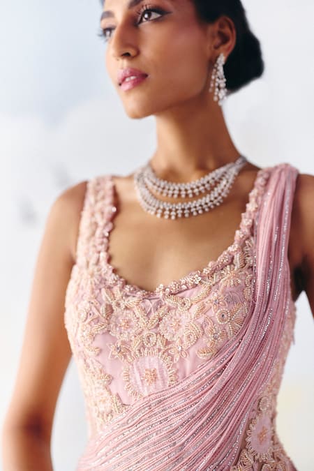 Buy Awigna Pink Organza, Net, Linen Sophia Bloom Alchemy Embroidered Plisse Drape Gown Online at Aza Fashions Buy_Awigna_Pink Organza, Net, Linen Sophia Bloom Alchemy Embroidered Plisse Drape Gown _Online_at_Aza_Fashions