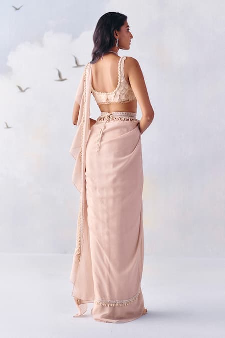 Awigna Stella Pearl Tassel Border Pre-Draped Saree With Blouse 