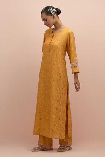 Buy Kora Yellow , Organza Sequins, Beads Round Neck Embroidered Kurta Pant Set Online at Aza Fashions Buy_Kora_Yellow , Organza Sequins, Beads Round Neck Embroidered Kurta Pant Set _Online_at_Aza_Fashions
