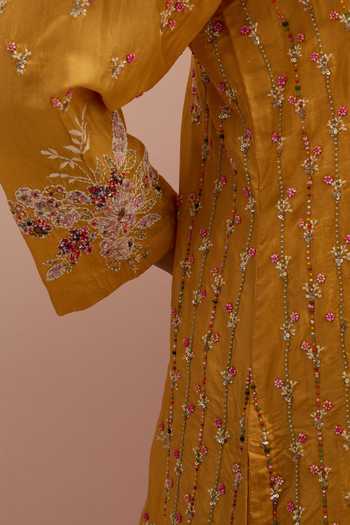 Kora Yellow , Organza Sequins, Beads Round Neck Embroidered Kurta Pant Set at Aza Fashions Kora_Yellow , Organza Sequins, Beads Round Neck Embroidered Kurta Pant Set _at_Aza_Fashions