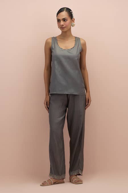 Kora Grey , Organza Beads, Embroidery Floral Embellished Anarkali Pant Set Online at Aza Fashions Kora_Grey , Organza Beads, Embroidery Floral Embellished Anarkali Pant Set _Online_at_Aza_Fashions