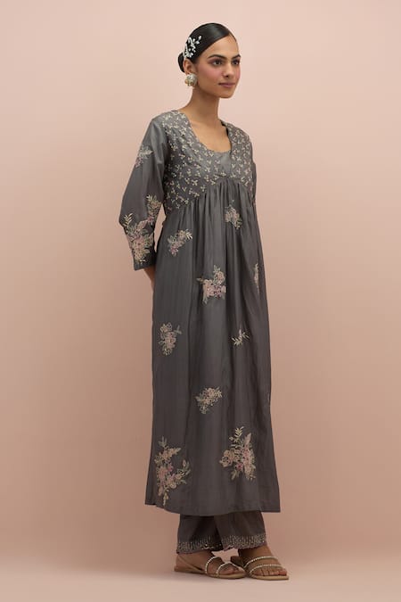 Kora Grey , Organza Beads, Embroidery Floral Embellished Anarkali Pant Set at Aza Fashions Kora_Grey , Organza Beads, Embroidery Floral Embellished Anarkali Pant Set _at_Aza_Fashions