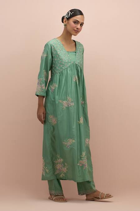 Kora Green , Organza Beads, Embroidery Embellished Floral Anarkali Pant Set at Aza Fashions Kora_Green , Organza Beads, Embroidery Embellished Floral Anarkali Pant Set _at_Aza_Fashions