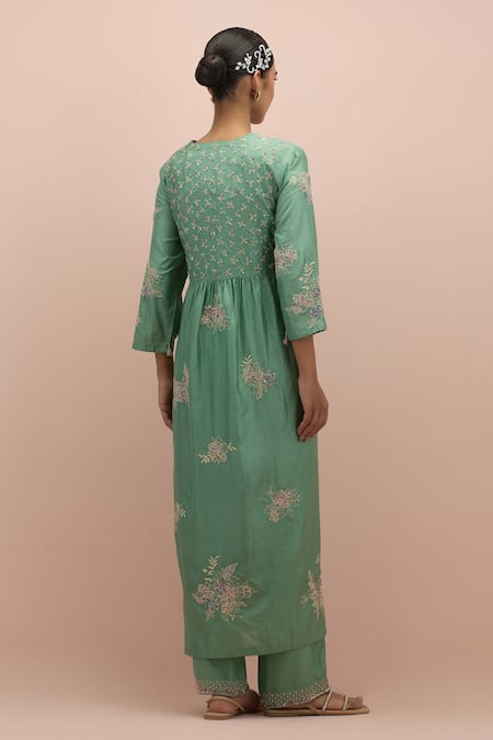 Shop Kora Green , Organza Beads, Embroidery Embellished Floral Anarkali Pant Set at Aza Fashions Shop_Kora_Green , Organza Beads, Embroidery Embellished Floral Anarkali Pant Set _at_Aza_Fashions