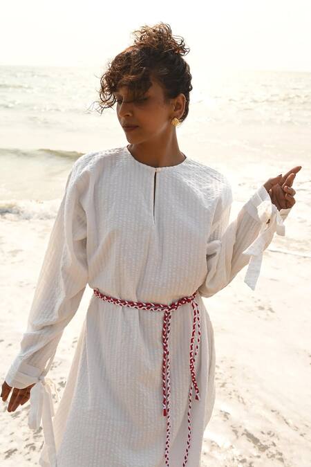 Buy Shop Nirvanaa White Cotton Bows Round Neck Ivy Mini Dress Online at Aza Fashions Buy_Shop Nirvanaa_White Cotton Bows Round Neck Ivy Mini Dress _Online_at_Aza_Fashions