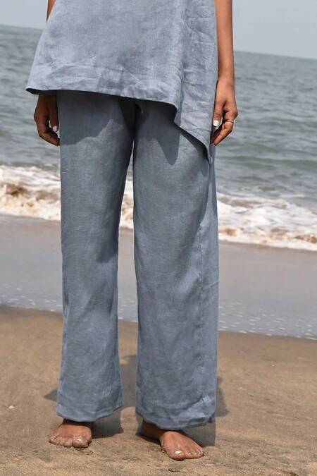 Shop Nirvanaa Blue Linen Eri Pant Online at Aza Fashions Shop Nirvanaa_Blue Linen Eri Pant _Online_at_Aza_Fashions