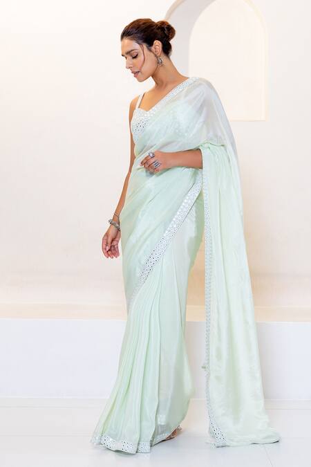 Buy Shruti Sancheti Green Silk, Hemp Mirrors Sweetheart Neck Embroidered Saree With Blouse Online at Aza Fashions Buy_Shruti Sancheti_Green Silk, Hemp Mirrors Sweetheart Neck Embroidered Saree With Blouse _Online_at_Aza_Fashions