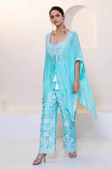 Shruti Sancheti Mirror Embroidered Cape Kaftan Pant Set 