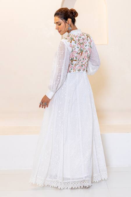 Shruti Sancheti White Habotai Embroidered Floral Jacket Open Motif With Maxi Dress  2