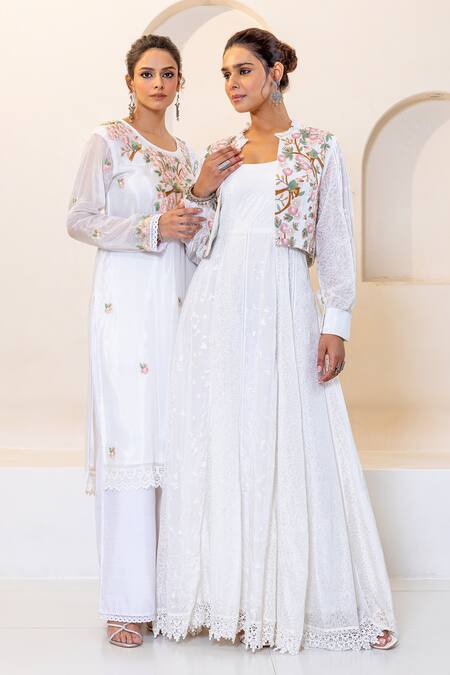 Shruti Sancheti White Habotai Embroidered Floral Jacket Open Motif With Maxi Dress  5