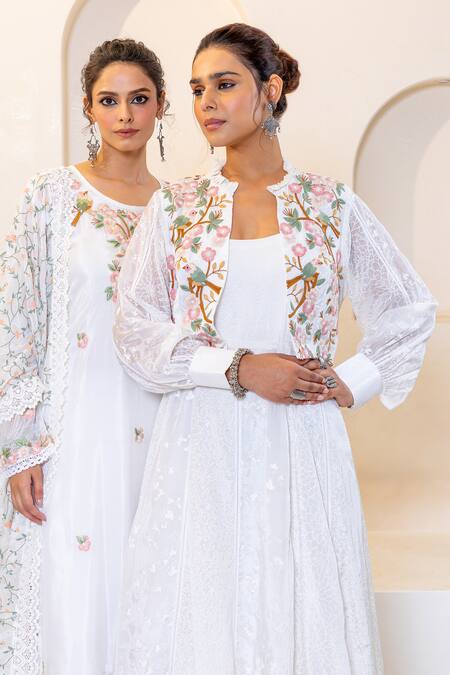 Shruti Sancheti White Habotai Embroidered Floral Jacket Open Motif With Maxi Dress  6