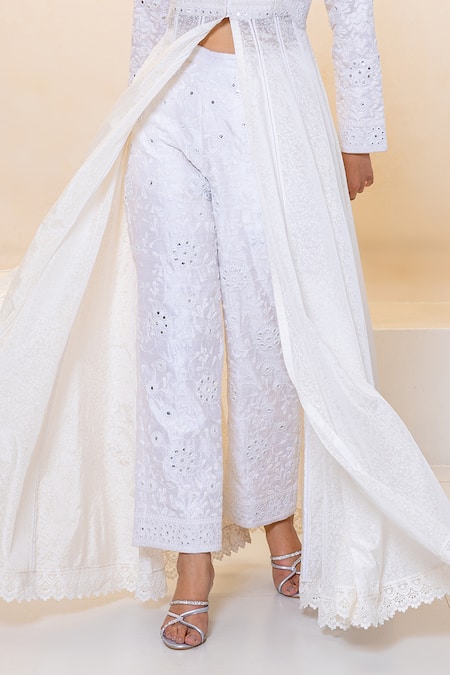 Shruti Sancheti_White Silk Mirrors Collared Embroidered Anarkali And Pant Set _Online_at_Aza_Fashions