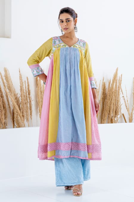 Shruti Sancheti Colour Blocked Embroidered Anarkali With Pant 