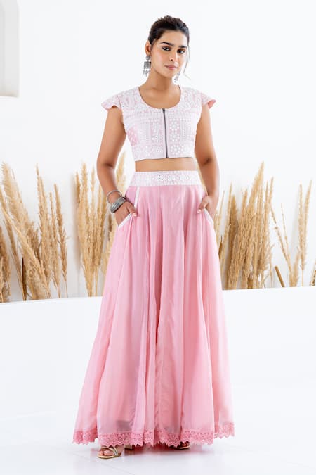 Shruti Sancheti Mirror Embroidered Crop Top With Kalidaar Skirt 