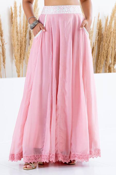 Shruti Sancheti Pink Silk Mirrors Round Neck Embroidered Crop Top With Kalidaar Skirt Online at Aza Fashions Shruti Sancheti_Pink Silk Mirrors Round Neck Embroidered Crop Top With Kalidaar Skirt _Online_at_Aza_Fashions