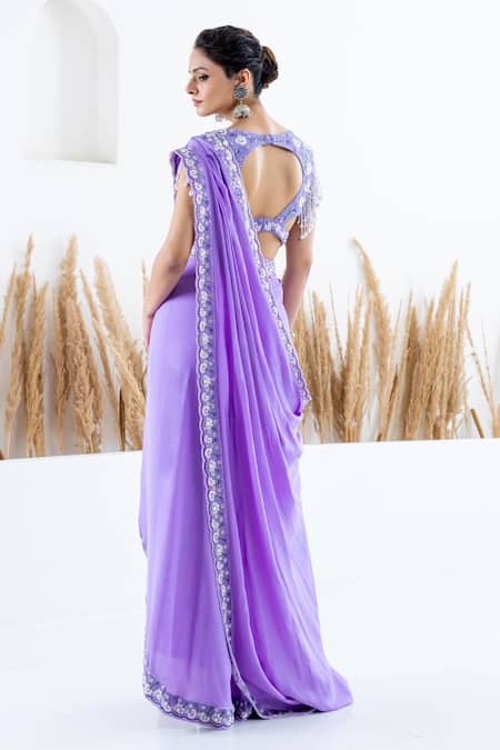 Shruti Sancheti Floral Embroidered Pre-Draped Saree & Blouse Set 