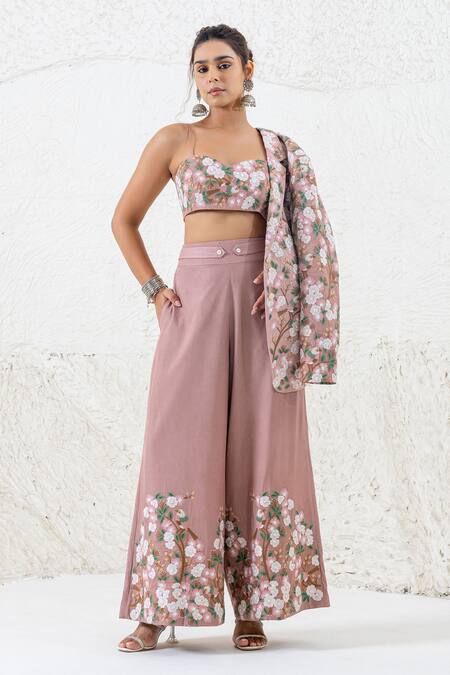 Shop Shruti Sancheti Pink Silk Embroidery Sweetheart Neck Floral Bird Blazer Pant Set Online at Aza Fashions Shop_Shruti Sancheti_Pink Silk Embroidery Sweetheart Neck Floral Bird Blazer Pant Set _Online_at_Aza_Fashions