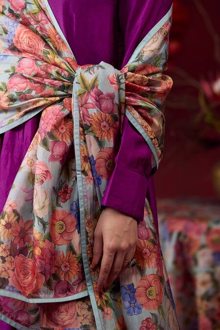 Shop Surmaye Blue Organza Embroidery Glorious Meadow Peony Garden Print Dupatta Online at Aza Fashions Shop_Surmaye_Blue Organza Embroidery Glorious Meadow Peony Garden Print Dupatta _Online_at_Aza_Fashions