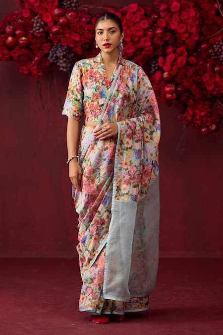 Surmaye Whimsical Garden Floral Print Saree 