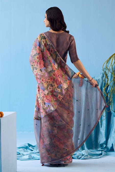 Surmaye Whimsical Garden Handwoven Floral Print Saree 