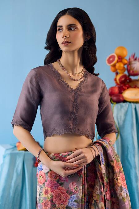 Surmaye Grey Silk Whimsical Garden Handwoven Floral Print Saree at Aza Fashions Surmaye_Grey Silk Whimsical Garden Handwoven Floral Print Saree _at_Aza_Fashions