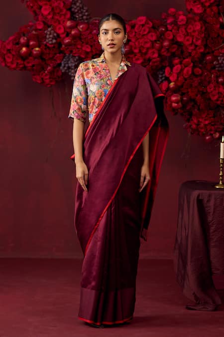Surmaye_Maroon Silk Bold Allure Hamdwoven Saree _Online_at_Aza_Fashions