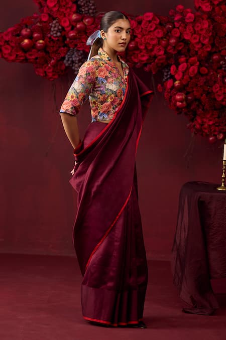 Buy_Surmaye_Maroon Silk Bold Allure Hamdwoven Saree 