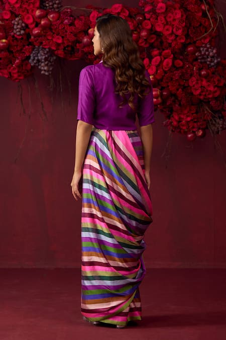 Surmaye Playful Cascade Stripe Pattern Saree 