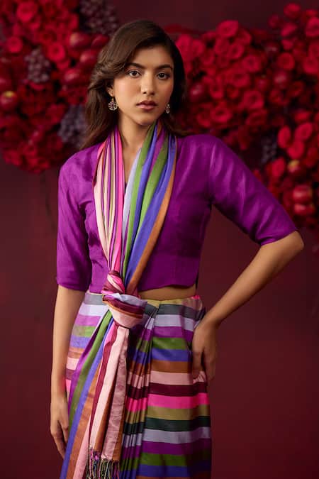 Buy Surmaye Multi Color Handloom Cotton Playful Cascade Stripe Pattern Saree Online at Aza Fashions Buy_Surmaye_Multi Color Handloom Cotton Playful Cascade Stripe Pattern Saree _Online_at_Aza_Fashions