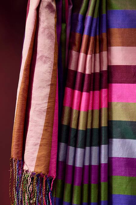 Surmaye Multi Color Handloom Cotton Playful Cascade Stripe Pattern Saree at Aza Fashions Surmaye_Multi Color Handloom Cotton Playful Cascade Stripe Pattern Saree _at_Aza_Fashions