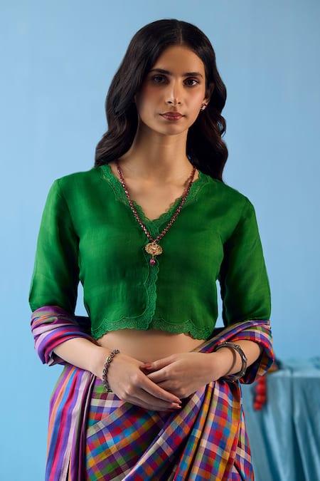 Surmaye_Multi Color Handloom Cotton Playful Mosaic Checkered Saree _at_Aza_Fashions