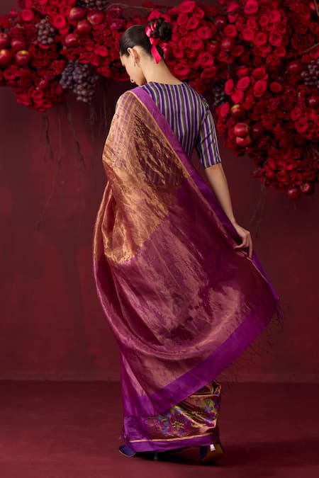 Surmaye Handwoven Floral Jamdani Border Saree 