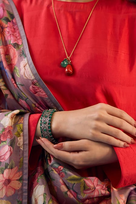 Surmaye_Red Handloom Cotton, Silk Embroidery Round Vibrant Charm Hem Anarkali Pant Set _Online_at_Aza_Fashions