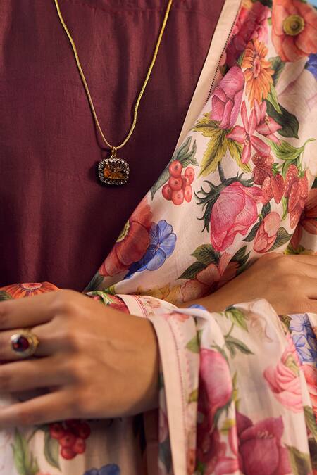 Surmaye_Maroon Silk Round Neck Vibrant Charm Flared Anarkali Pant Set _Online_at_Aza_Fashions