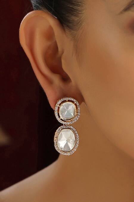 Swabhimann Rose Gold Crystals, Stones Polki Studded Danglers Online at Aza Fashions Swabhimann_Rose Gold Crystals, Stones Polki Studded Danglers _Online_at_Aza_Fashions