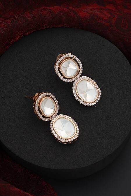 Buy Swabhimann Rose Gold Crystals, Stones Polki Studded Danglers Online at Aza Fashions Buy_Swabhimann_Rose Gold Crystals, Stones Polki Studded Danglers _Online_at_Aza_Fashions