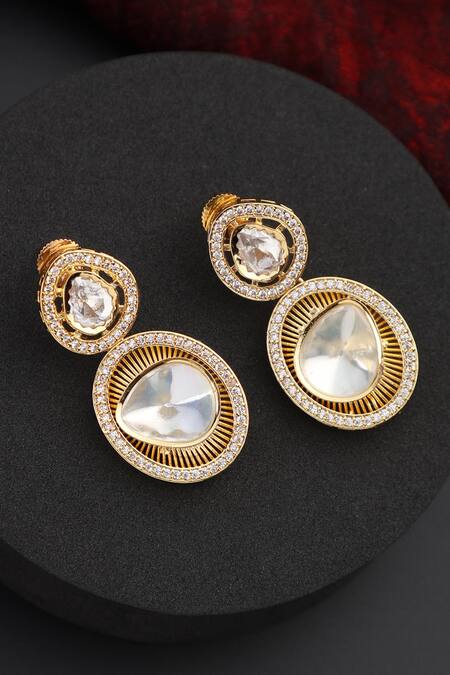 Swabhimann Gold Plated Crystals, Diamonds Clear Polki Drop Earrings Online at Aza Fashions Swabhimann_Gold Plated Crystals, Diamonds Clear Polki Drop Earrings_Online_at_Aza_Fashions