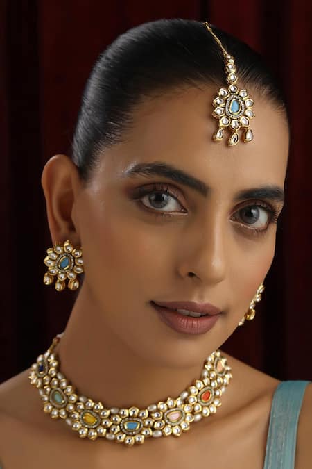 Buy_Swabhimann_Stones, Diamonds Flower Kundan Studded Choker Set _Online_at_Aza_Fashions