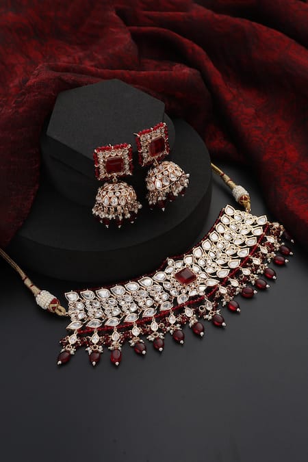 Swabhimann Floral Vine Polki Studded Choker Set 