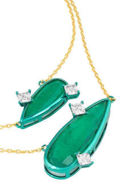 Isharya_Green Emerald Layered Pendant Necklace_Online_at_Aza_Fashions