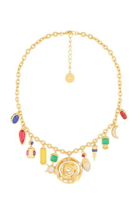 Shop Isharya Multi Color Charm Tassel Necklace at Aza Fashions Shop_Isharya_Multi Color Charm Tassel Necklace _at_Aza_Fashions