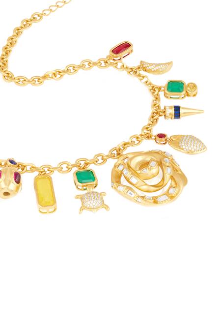 Shop Isharya Multi Color Charm Tassel Necklace Online at Aza Fashions Shop_Isharya_Multi Color Charm Tassel Necklace _Online_at_Aza_Fashions