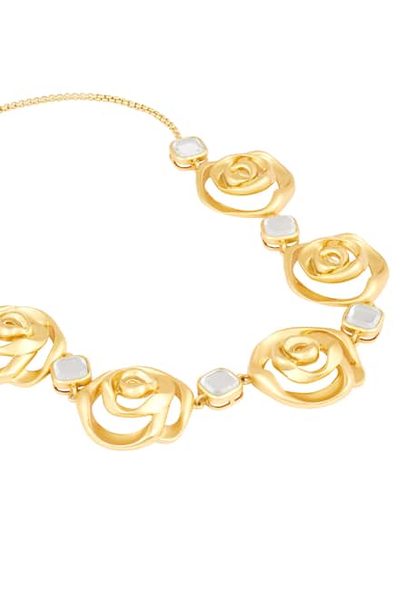 Shop_Isharya_Green Festive Rose Collar Necklace _Online_at_Aza_Fashions