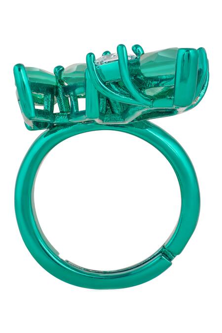 Buy_Isharya_Green Imitation Diamonds Emerald Flame Embellished Ring_Online_at_Aza_Fashions