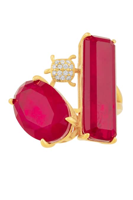 Shop Isharya Red Diamonds, Stones Ruby Rosette Open Ring at Aza Fashions Shop_Isharya_Red Diamonds, Stones Ruby Rosette Open Ring _at_Aza_Fashions