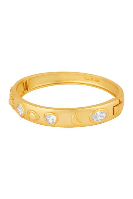 Buy Isharya Gold Plated Stones Mirror Oval Hinge Bangle Online at Aza Fashions Buy_Isharya_Gold Plated Stones Mirror Oval Hinge Bangle_Online_at_Aza_Fashions
