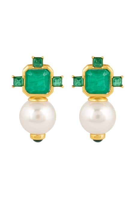 Isharya Green Pearls, Crystals, Stones Elegance Libra Earrings
